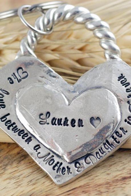 Personalized Key Chain - The Love Between A Mother And Daughter Is Forever - Hand Stamped Keychain - Gifts For Mom - Mother Daughter Gift