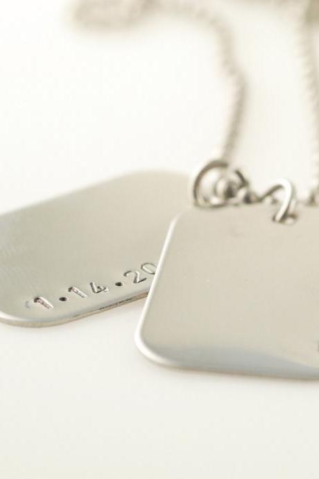Hand Stamped Necklace, Hand Stamped Dog Tag Personalized Necklace,mens Personalized Jewelry, Fathers Day Personalized Necklace,