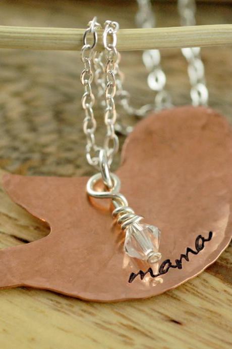 Personalized Copper Bird Necklace - Hand Stamped Jewelry - Mom Necklace - Gift For Her - Personalized Hand Stamped Necklace - Birthstone