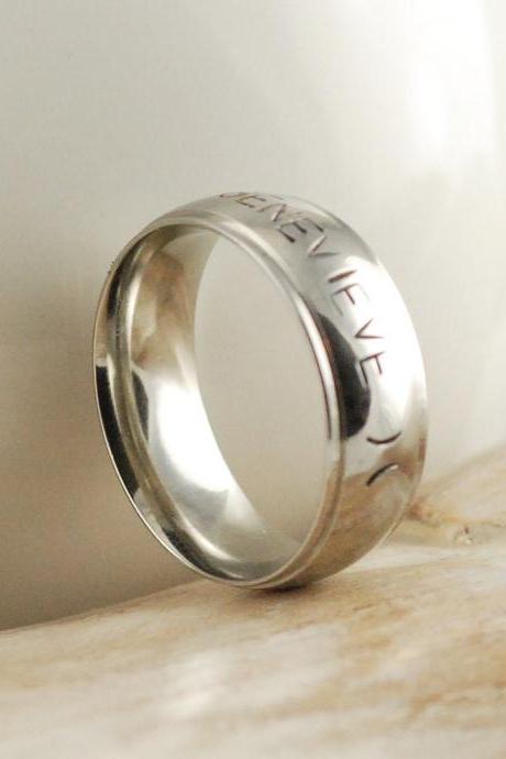 Mens Personalized Ring, Hand Stamped Ring, Stainless Steel Ring