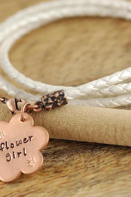 Personalized Bracelet - Personalized Hand Stamped Bracelet - Leather Bracelet - Copper Bracelet - Flower Girl Bracelet