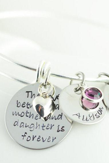 Silver Bangle Charm Bracelet, Personalized Bangle Bracelet, Mother/daughter Bracelet, Alex And Ani Style, Name Bracelet