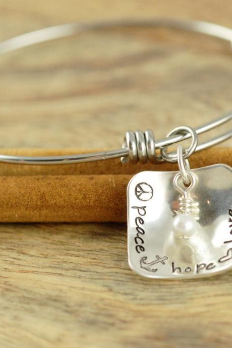 Personalized Bracelet - Hand Stamped Bracelet - Bangle Bracelet - Name Charm Bracelet - Mom Bracelet - Mothers Jewelry - Alex And Ani Style