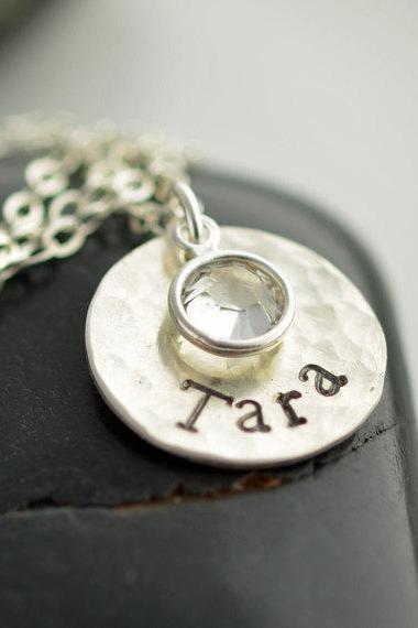 Sterling Silver Necklace, Birthstone Necklace, Birthstone Necklace, Personalized Hand Stamped Necklace, Hand Stamped Necklace, Mommy Jewelry