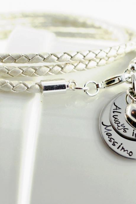 Personalized Hand Stamped Bracelet, Always In My Heart, Name Bracelet