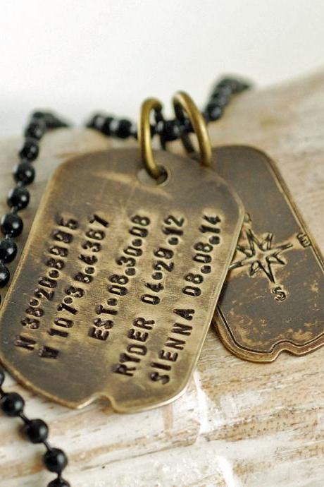 Personalized Vintage Dog Tag Necklace, Hand Stamped Dog Tag Necklace, Fathers Day Gift
