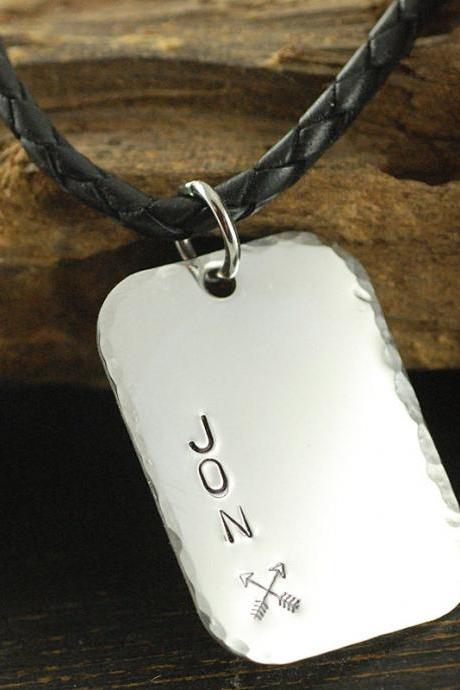 Mens personalized square tag necklace, hand stamped dog tag necklace, fathers day gift