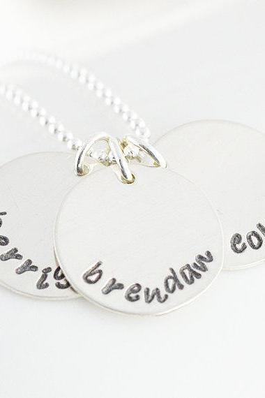 Mommy Necklace, Sterling Silver Disc Necklace, Personalized Hand Stamped Necklace