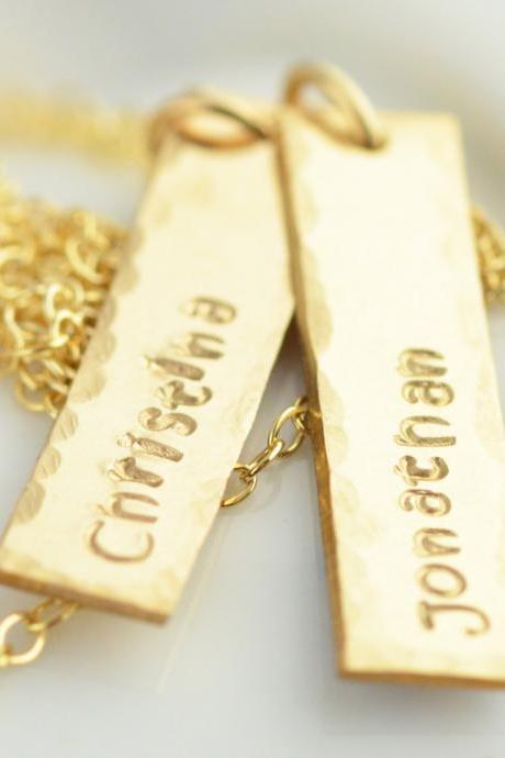 Personalized Hand Stamped Necklace, Rectangle Gold Name Necklace, Mommy Jewelry, Gift For Her
