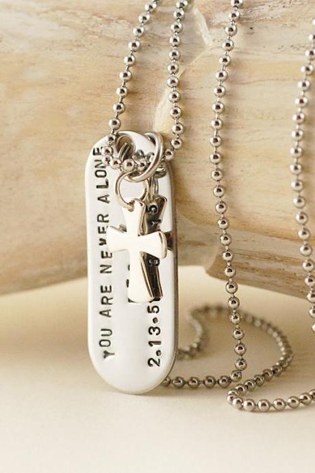 Personalized Mens Tag Cross Necklace, Mens Jewelry, Hand Stamped Pendant Necklace,gift For Him, Holiday Gift