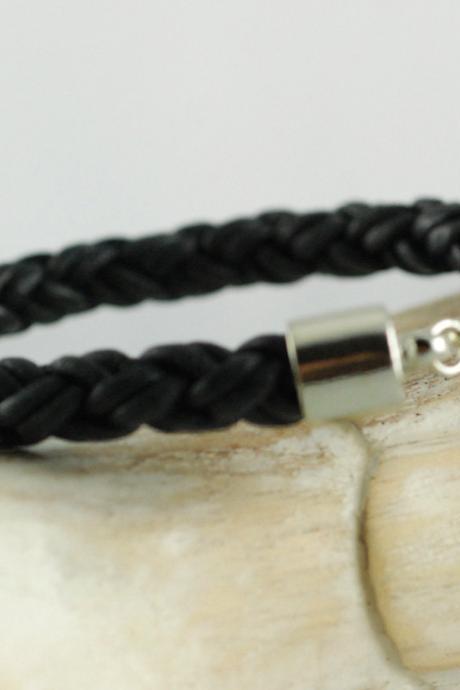Personalized Mens Black Leather Initial Bracelet - Gift For Dad - Mens Custom Leather Bracelet