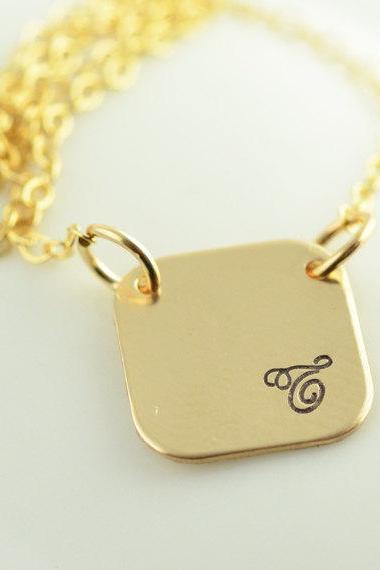 Personalized Hand Stamped Necklace, Square Gold Name Necklace, Mommy Jewelry, Gift For Her