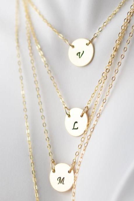 Personalized Layered Necklace - Gold Initial Necklace- Hand Stamped Monogram Necklace- Bridesmaid Gift