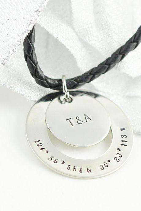 Mens Hand Stamped Washer Necklace, Mens Personalized Jewelry, Fathers Day Personalized Necklace