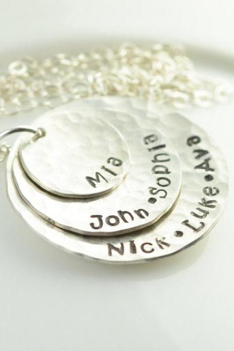 sterling silver layered name necklace, Personalized Hand Stamped mommy necklace