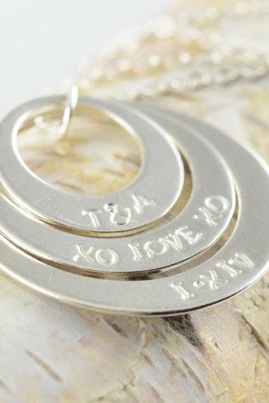 Silver Layered Washer necklace, Personalized Hand Stamped necklace, mother jewelry