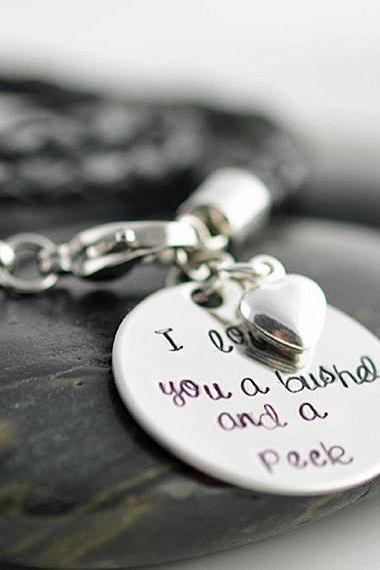 Personalized Hand Stamped Bracelet, Mommy Jewelry,i Love You A Bushel And A Peck ,leather Bracelet