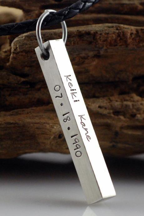 Personalized Hand Stamped Bar Necklace, 4 Sided Bar Pendant, Gift For Dad, Gift For Boyfriend