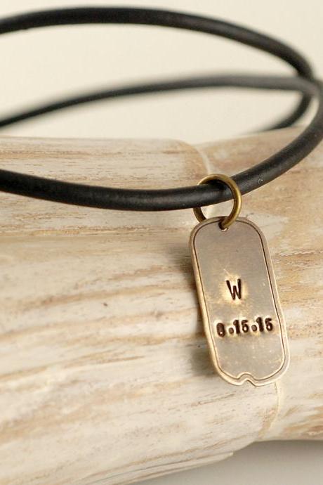 Mens Personalized Vintage Brass Dog Tag Necklace