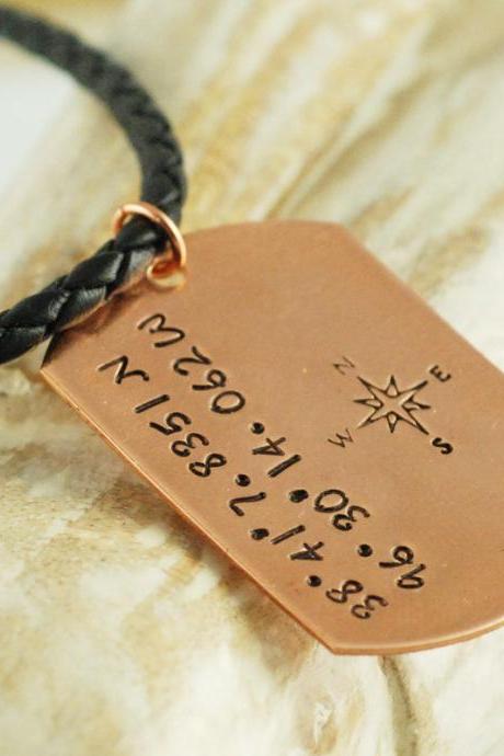 Personalized mens copper dog tag necklace - hand stamped personalized necklace - gift for dad