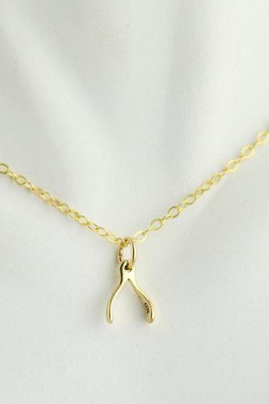 Gold wishbone Jewelry, Womens Jewelry, Celebrity inspired, Chain Necklace, tiny wishbone necklace