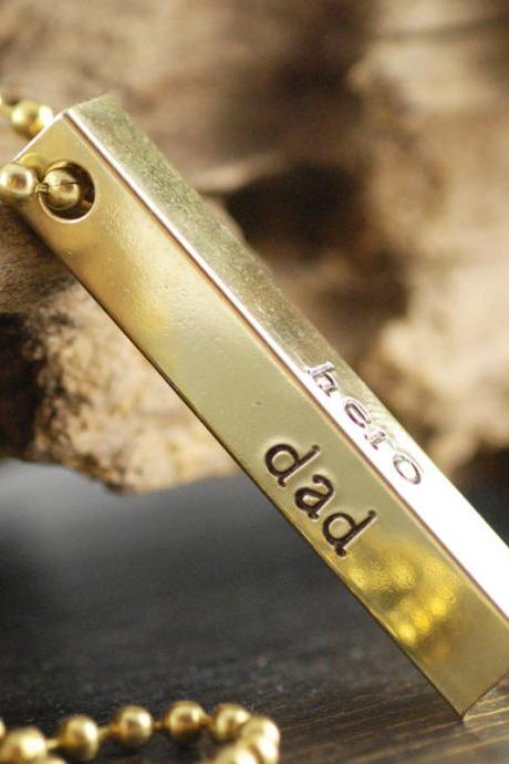 Mens Brass Bar Necklace, Personalized Hand Stamped Brass Bar Necklace, Gift For Dad