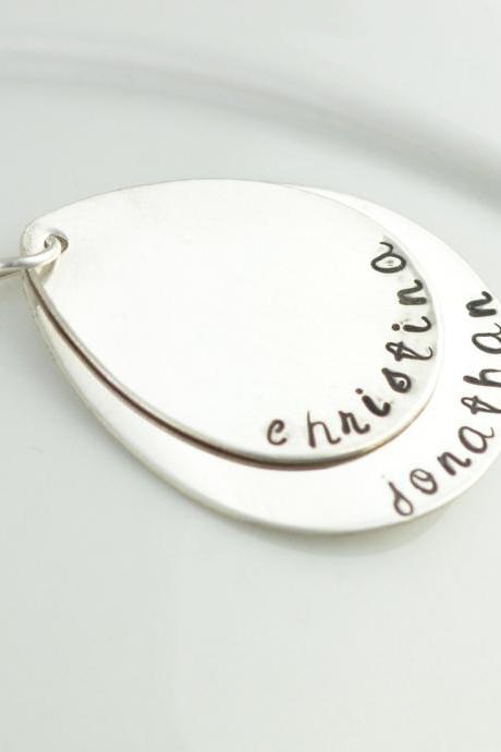sterling silver oval layered name necklace, Personalized Hand Stamped mommy necklace