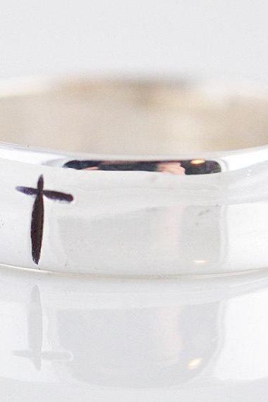 Personalized Sterling Silver Ring, Womens Jewelry, Cross Or Heart Hand Stamped Ring