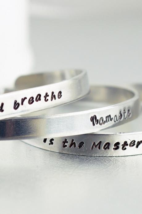 Hand Stamped Cuff, Personalized Bracelet, Friendship Bracelet, Two Metal Cuffs, Name Bracelet