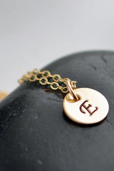 Womens initial hand stamped necklace,14k gold necklace, everyday necklace,Gift for her