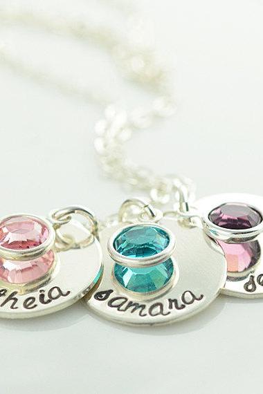 Personalized Hand Stamped Name and birthstone necklace, sterling silver name necklace, Mothers day gift