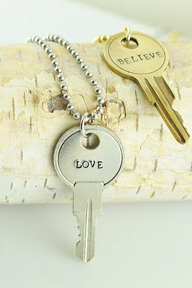 Personalized hand stamped Key Necklace, Charity