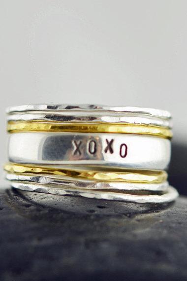 Hand Stamped Ring, Personalized Stacking Ring,eternity Ring, Hammered Stacking Rings