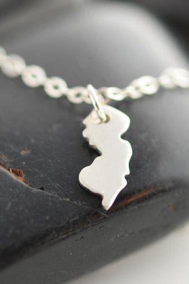 Charm Necklace, Sterling Silver Jersey State Necklace, Jersey State Charrm Necklace, Jersey Strong
