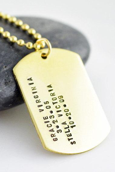 Mens Personalized Necklace,handstamped Jewelry, Brass Dog Tag On Ball Chain