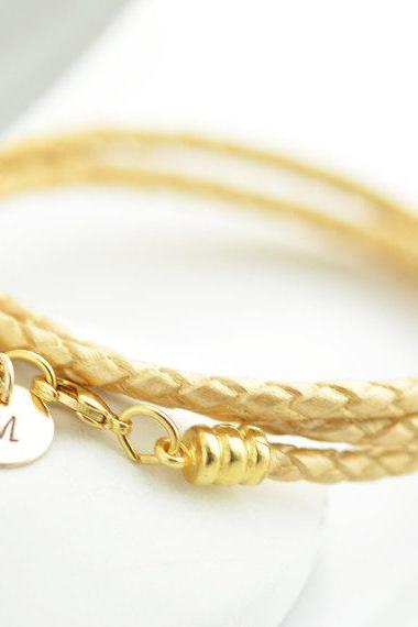 Personalized bracelet,Personalized jewelry,bridal jewelry, hand stamped initial, leather bracelet,14k gold initial disc, heart charm