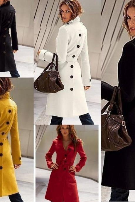 Fashion Women Winter Warm Wool Long Sleeve Slim Fit Trench Coat Outwear Jacket