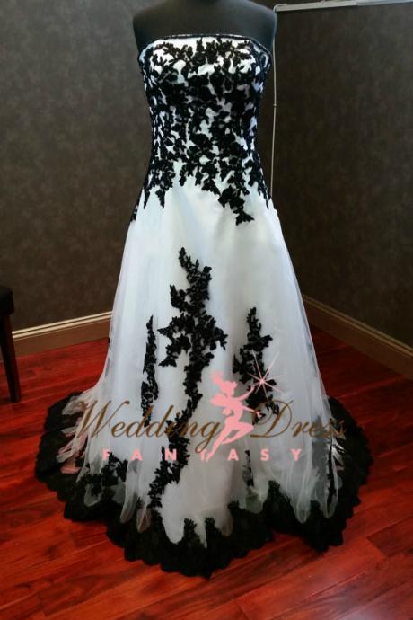2016 Cheap Elegant Real Image Gothic Wedding Dresses Vestidos de Novia Mermaid White&Black Appliques Ruffle Beads Bridal Gowns
