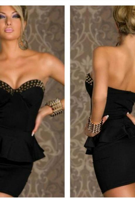 Black Sexy Rivets Black Sexy Peplum Dress