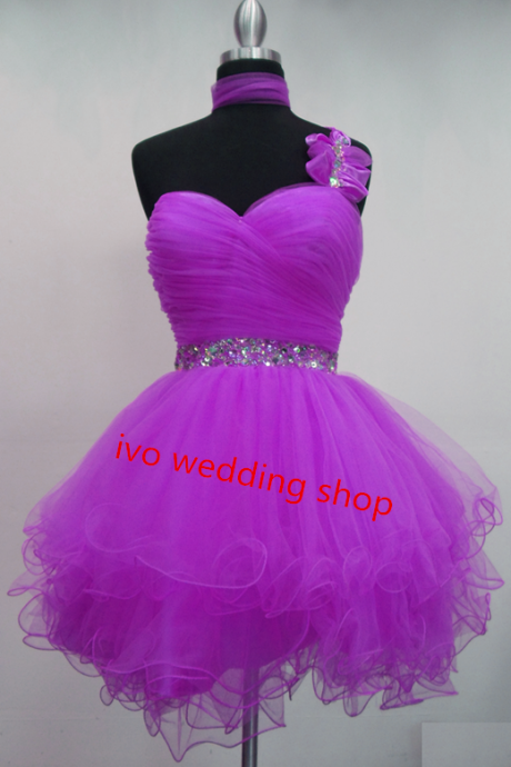 Lovely Purple Mini Tulle Ball Gown Homecoming Dresses With Beadings, Handmade Mini Purple Prom Dresses, Homecoming Dresses, Graduation Dresses