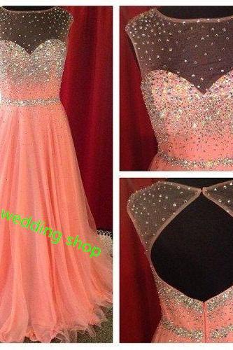 Custom Made Spark A-Line Floor Length Blush Pink Bead Prom Dress, Straps Mint Peach Coral Prom Dress Prom Gown,Prom 2016