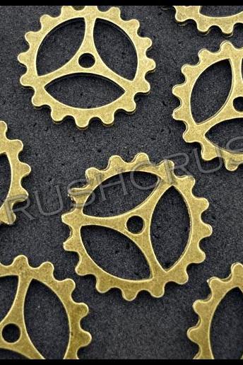  15pcs Antique Brass Steam Punk Gear Bead Charms Pendants PND-395