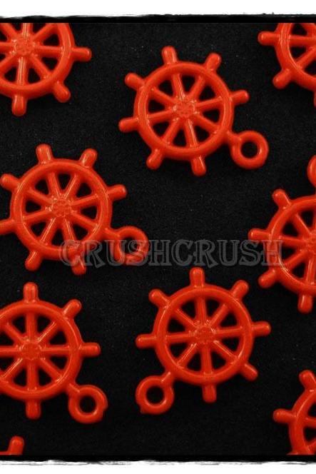  100pcs Red Anchors Helm Wheel Nautical Acrylic Charms Pemdants X56