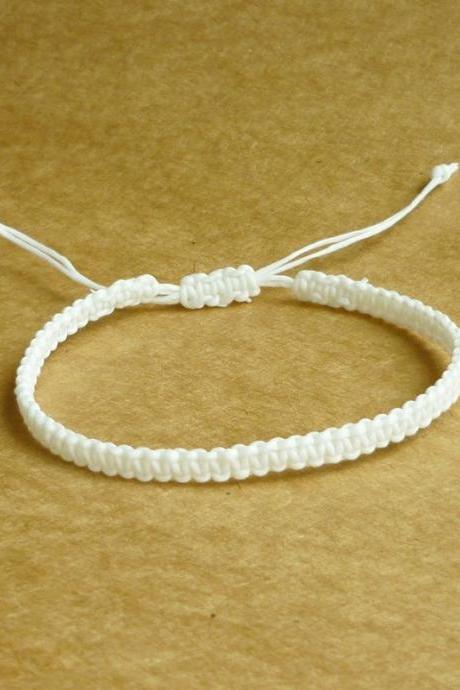 Simple Single Line White Wax Cord Bracelet / Wristband - Customized Bracelet - Gift under 5 - Adjustable Bracelet