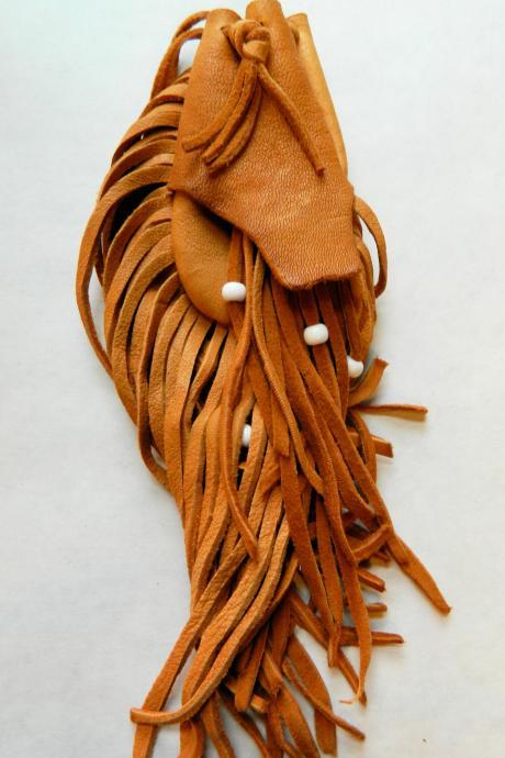 Acorn Color fringed Leather Pouch