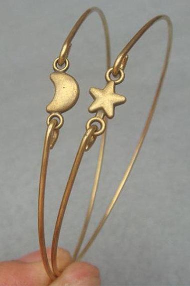 Star and Moon Bangle 2 Bracelet Set