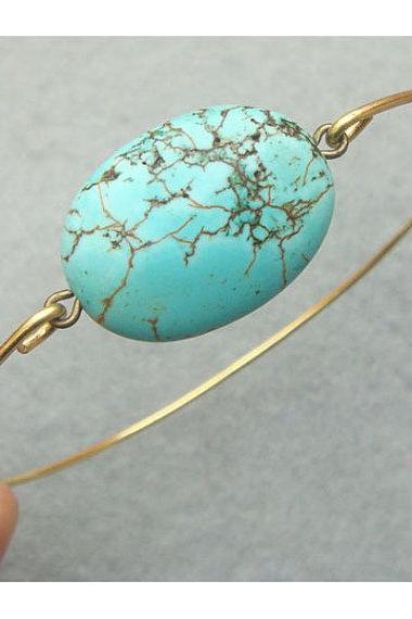 Turquoise Brass Bangle Bracelet