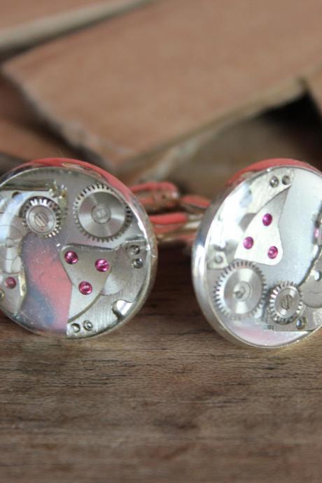Handmade cufflinks from vintage watch parts