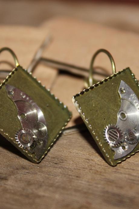 Hanging earrings from vintage watch parts
