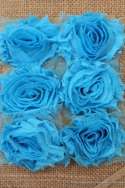 Six Shabby Chic Flowers - Ocean Breeze (Turquoise)